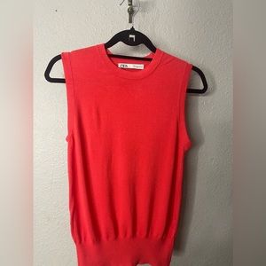 Zara Red Sleeveless Knit Top